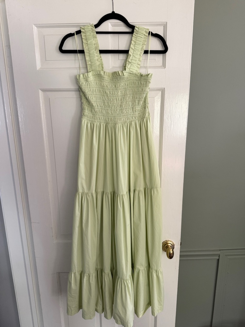 Abercrombie & Fitch Light Green Smocked Tiered Maxi Dress